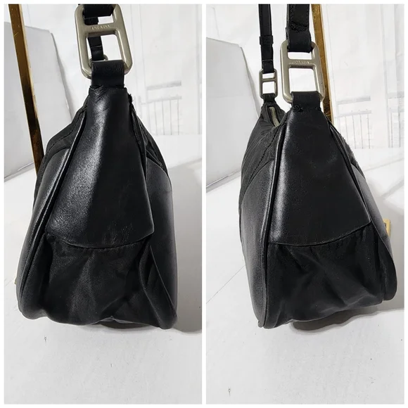 PRADA Tessuto Nylon/ Leather Shoulder Bag Black